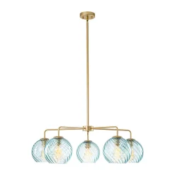 Blue Ribbed Glass Globe 5-light Round Sputnik Chandelier
