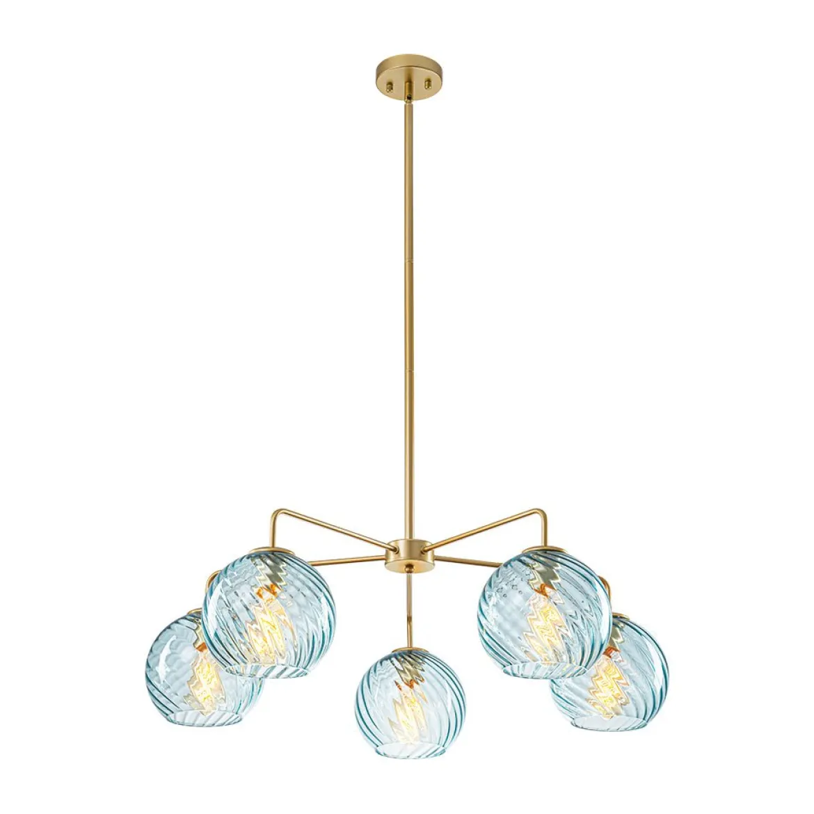 Blue Ribbed Glass Globe 5-light Round Sputnik Chandelier
