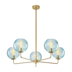 Blue Ribbed Glass Globe 5-light Round Sputnik Chandelier