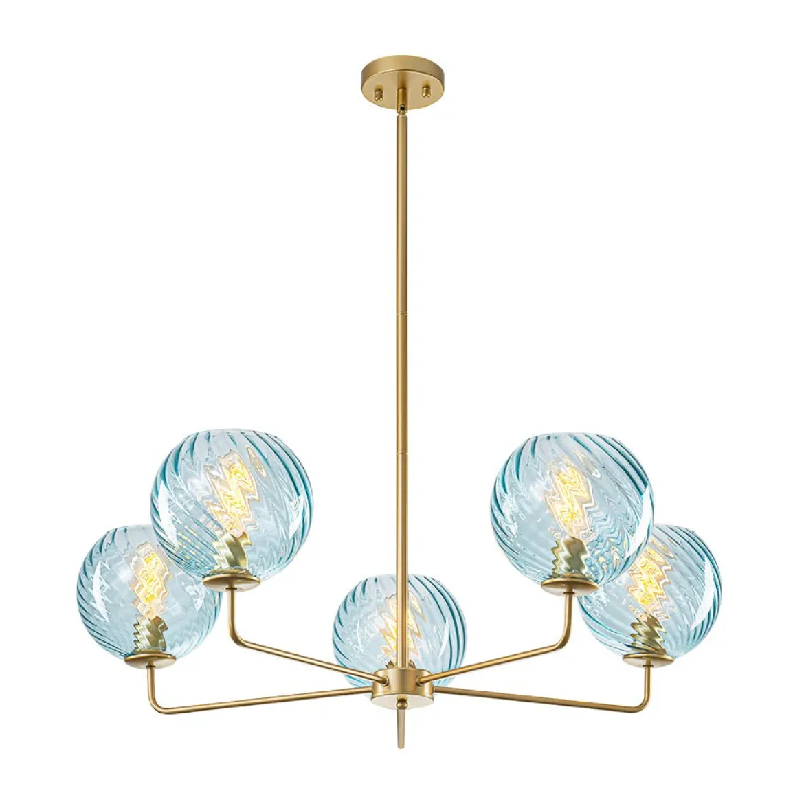 Blue Ribbed Glass Globe 5-light Round Sputnik Chandelier