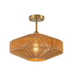 Bohemian Brown Woven Hemp Rope Cage Ceiling Light