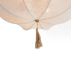Boho Fabric Linen Round Scalloped Cage Semi Flush Mount