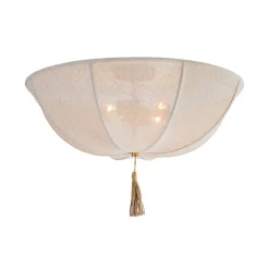 Boho Fabric Linen Round Scalloped Cage Semi Flush Mount