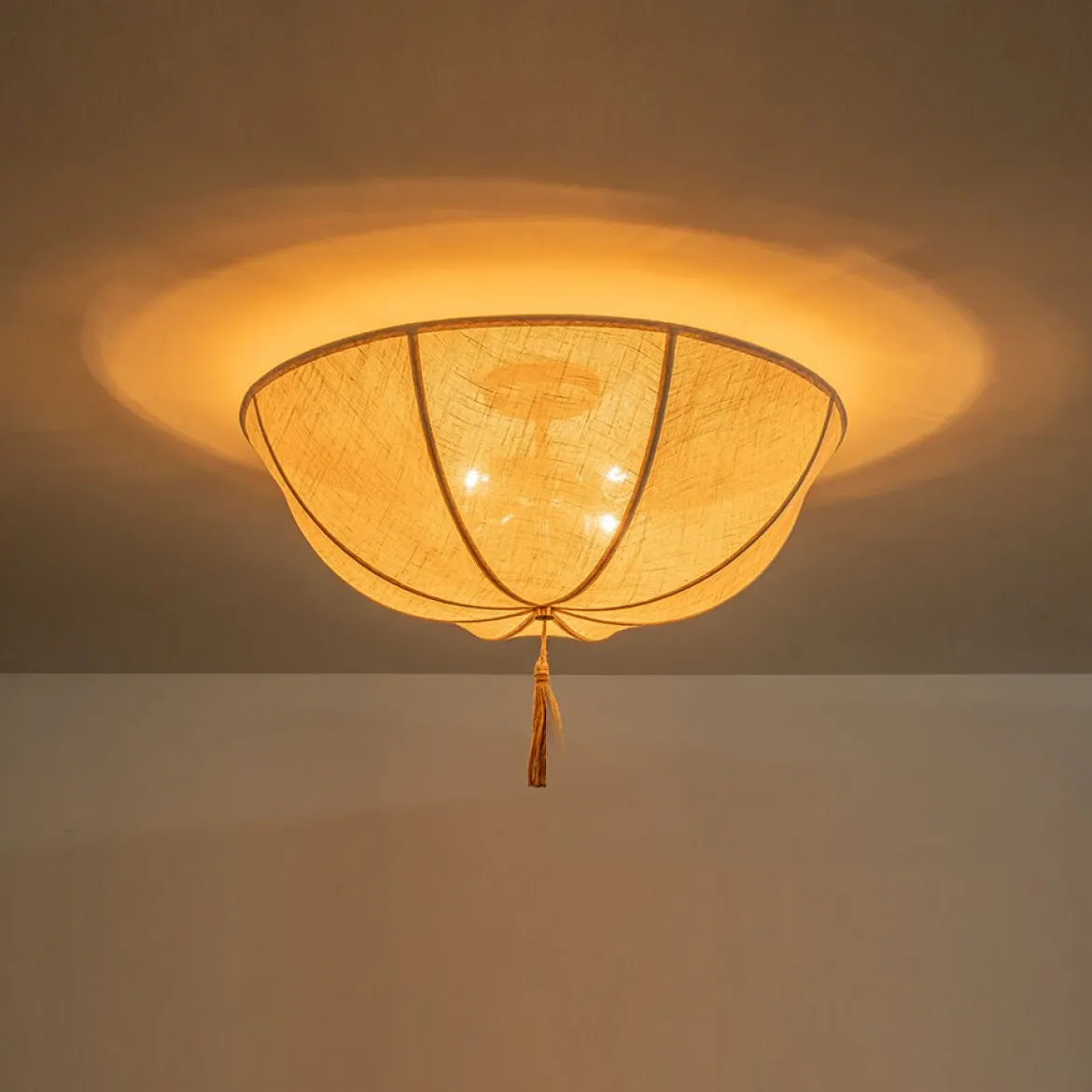 Boho Fabric Linen Round Scalloped Cage Semi Flush Mount