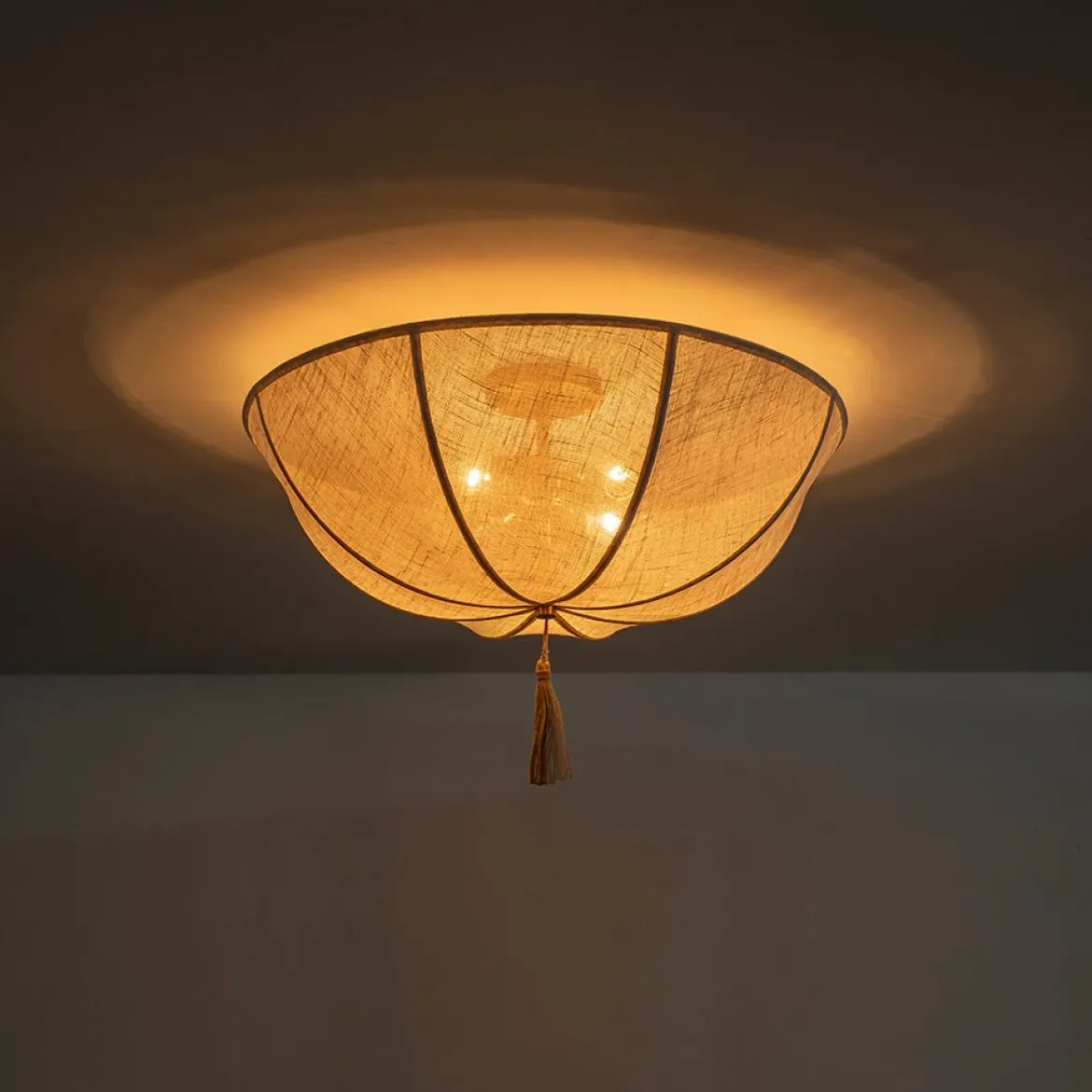 Boho Fabric Linen Round Scalloped Cage Semi Flush Mount