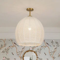 Boho Ivory Woven Thread Dome Cage Semi Flush Mount