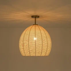Boho Ivory Woven Thread Dome Cage Semi Flush Mount