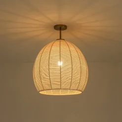 Boho Ivory Woven Thread Dome Cage Semi Flush Mount