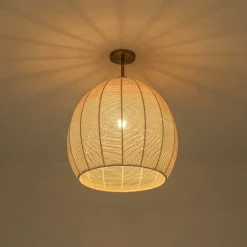 Boho Ivory Woven Thread Dome Cage Semi Flush Mount