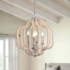 Boho 4-Light Wood Beaded Lantern Pendant