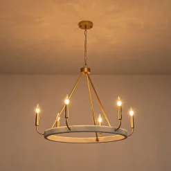 Boho 6-Light Woven String Candle Wagon Wheel Chandelier