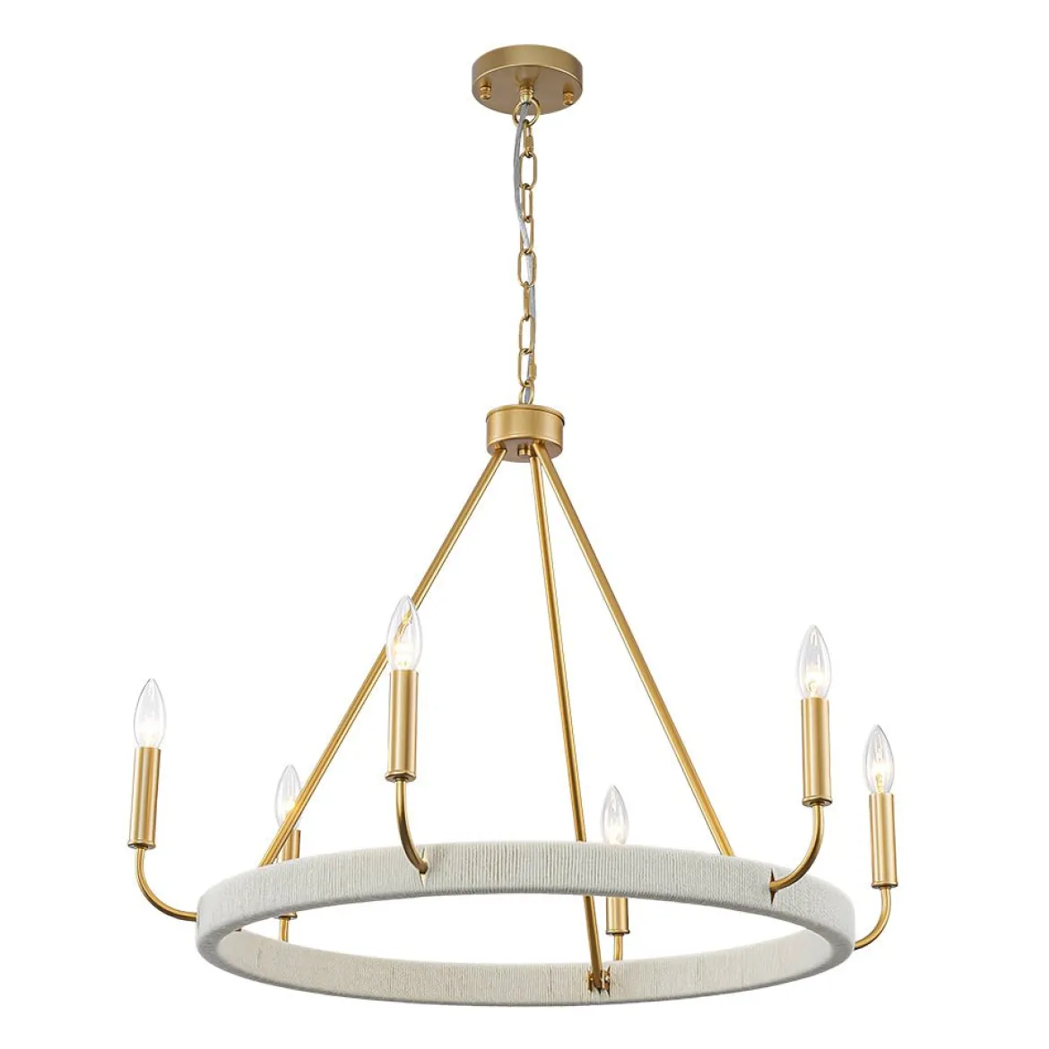 Boho 6-Light Woven String Candle Wagon Wheel Chandelier
