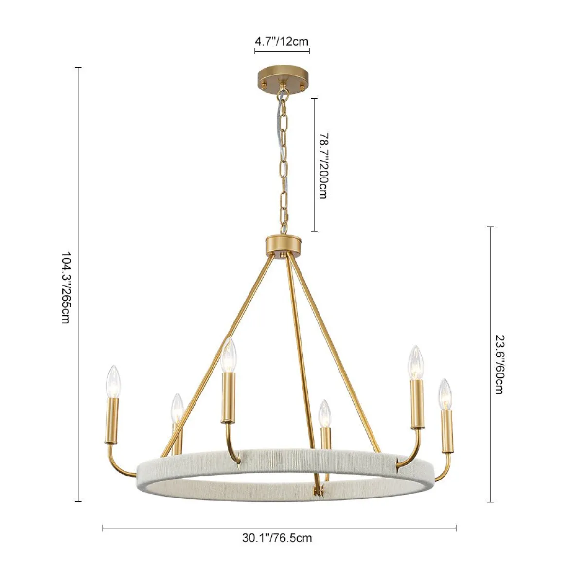 Boho 6-Light Woven String Candle Wagon Wheel Chandelier