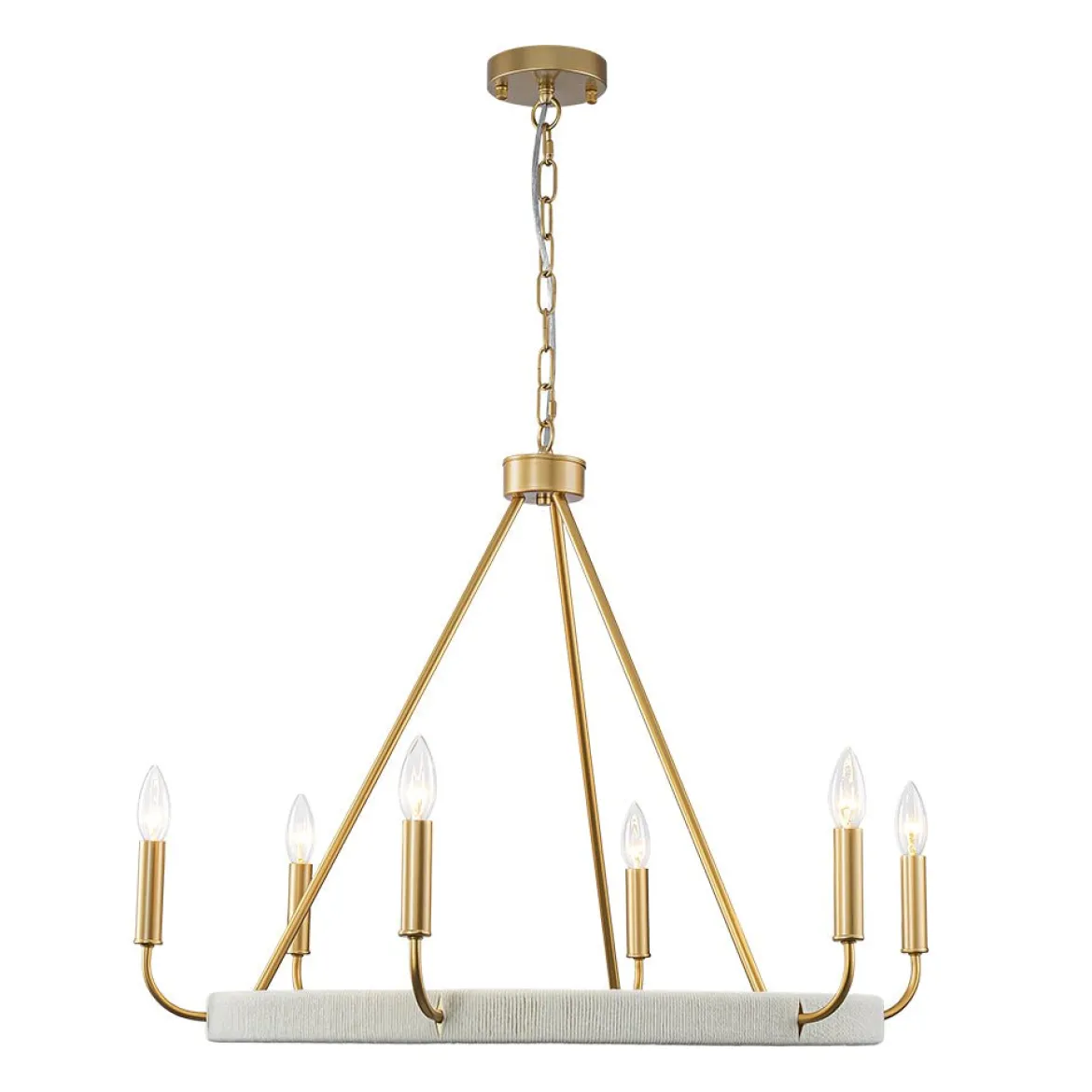 Boho 6-Light Woven String Candle Wagon Wheel Chandelier