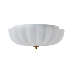 Boho Pleated Flower White Crackled Glass Semi Flush