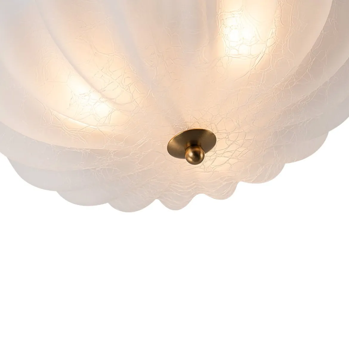 Boho Pleated Flower White Crackled Glass Semi Flush