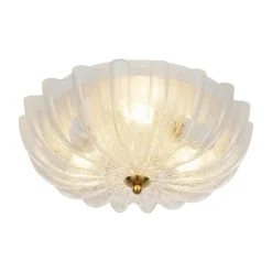 Boho Pleated Flower White Crackled Glass Semi Flush