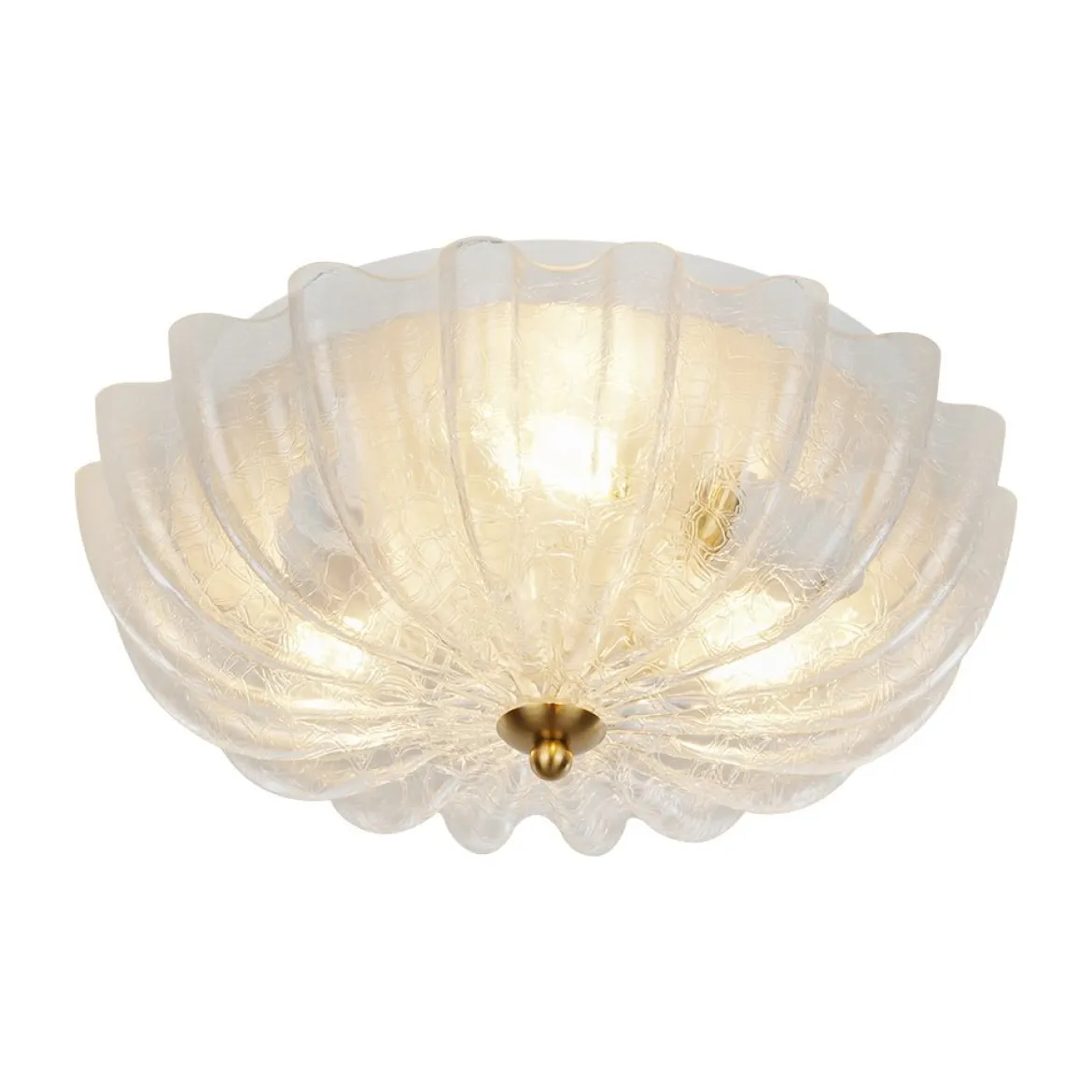 Boho Pleated Flower White Crackled Glass Semi Flush