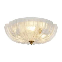 Boho Pleated Flower White Crackled Glass Semi Flush