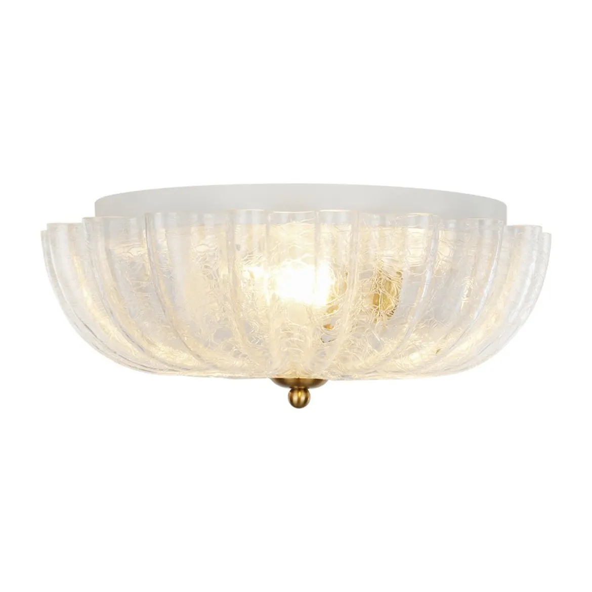 Boho Pleated Flower White Crackled Glass Semi Flush