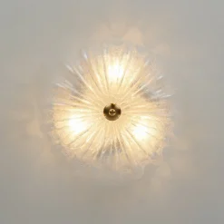Boho Pleated Flower White Crackled Glass Semi Flush