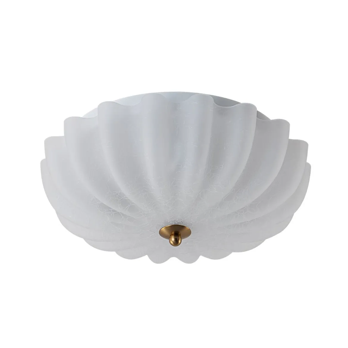 Boho Pleated Flower White Crackled Glass Semi Flush
