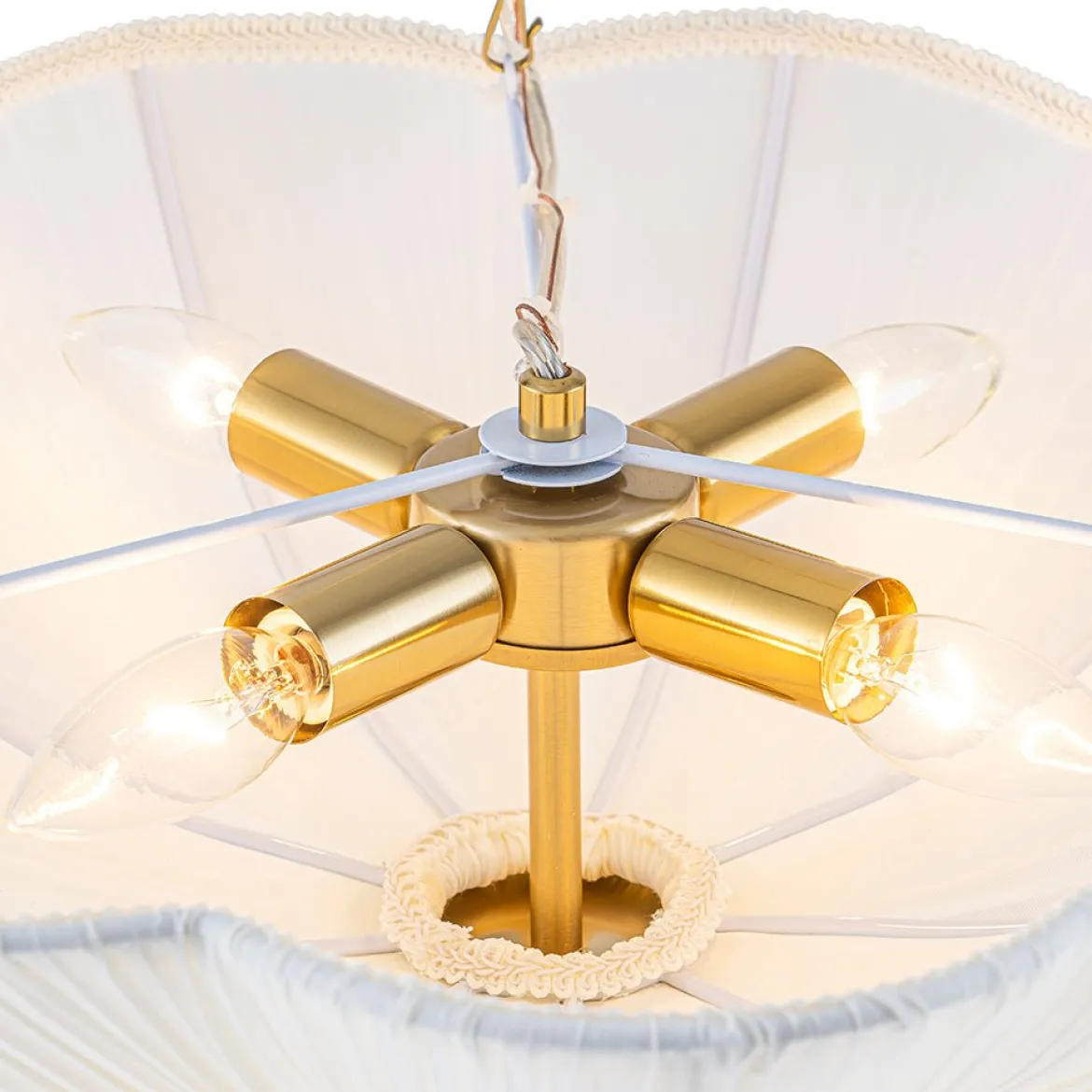 Boho Pleated Flower White Fabric Cage Pendant Light