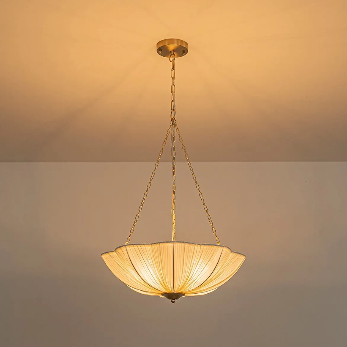 Boho Pleated Flower White Fabric Cage Pendant Light