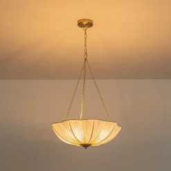 Boho Pleated Flower White Fabric Cage Pendant Light