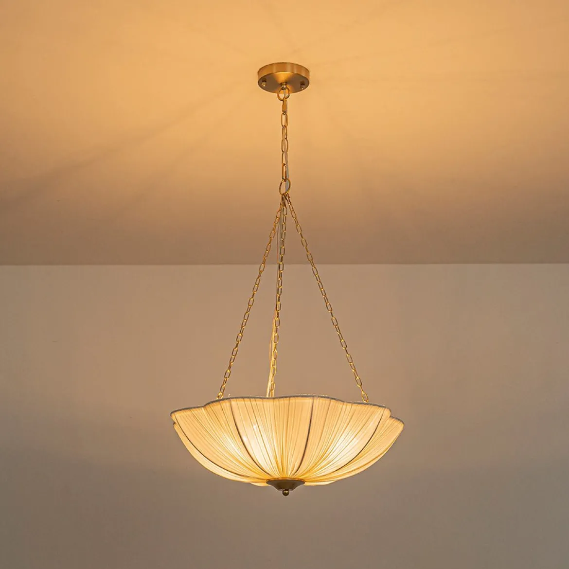 Boho Pleated Flower White Fabric Cage Pendant Light