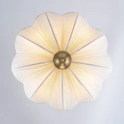Boho Pleated Flower White Fabric Cage Pendant Light