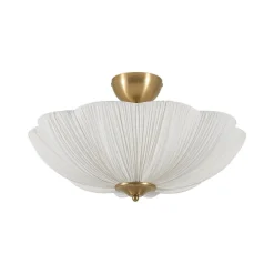 Boho Pleated Flower White Fabric Semi Flush Mount
