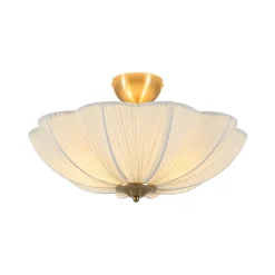 Boho Pleated Flower White Fabric Semi Flush Mount