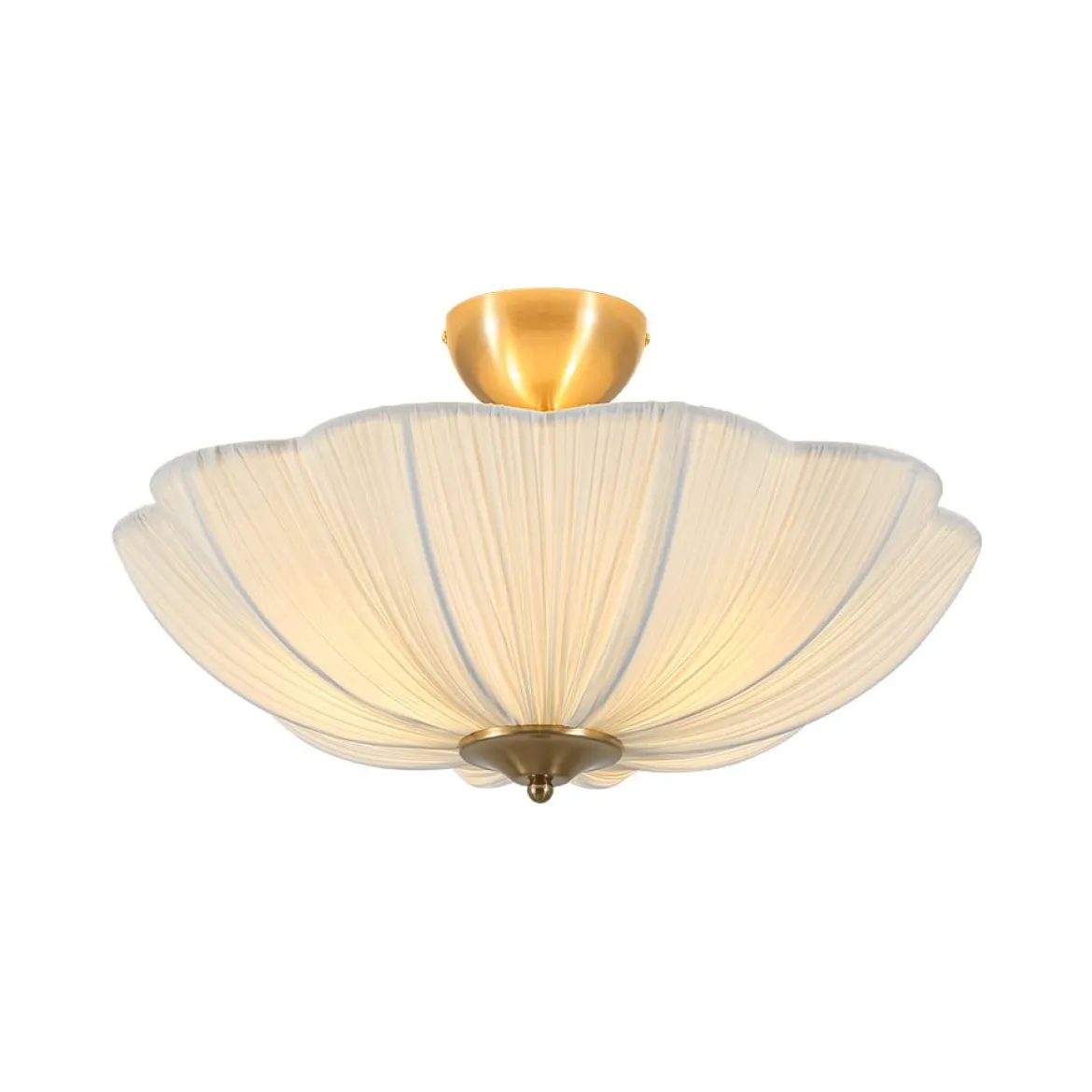 Boho Pleated Flower White Fabric Semi Flush Mount