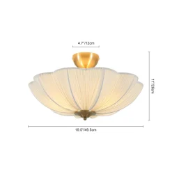 Boho Pleated Flower White Fabric Semi Flush Mount