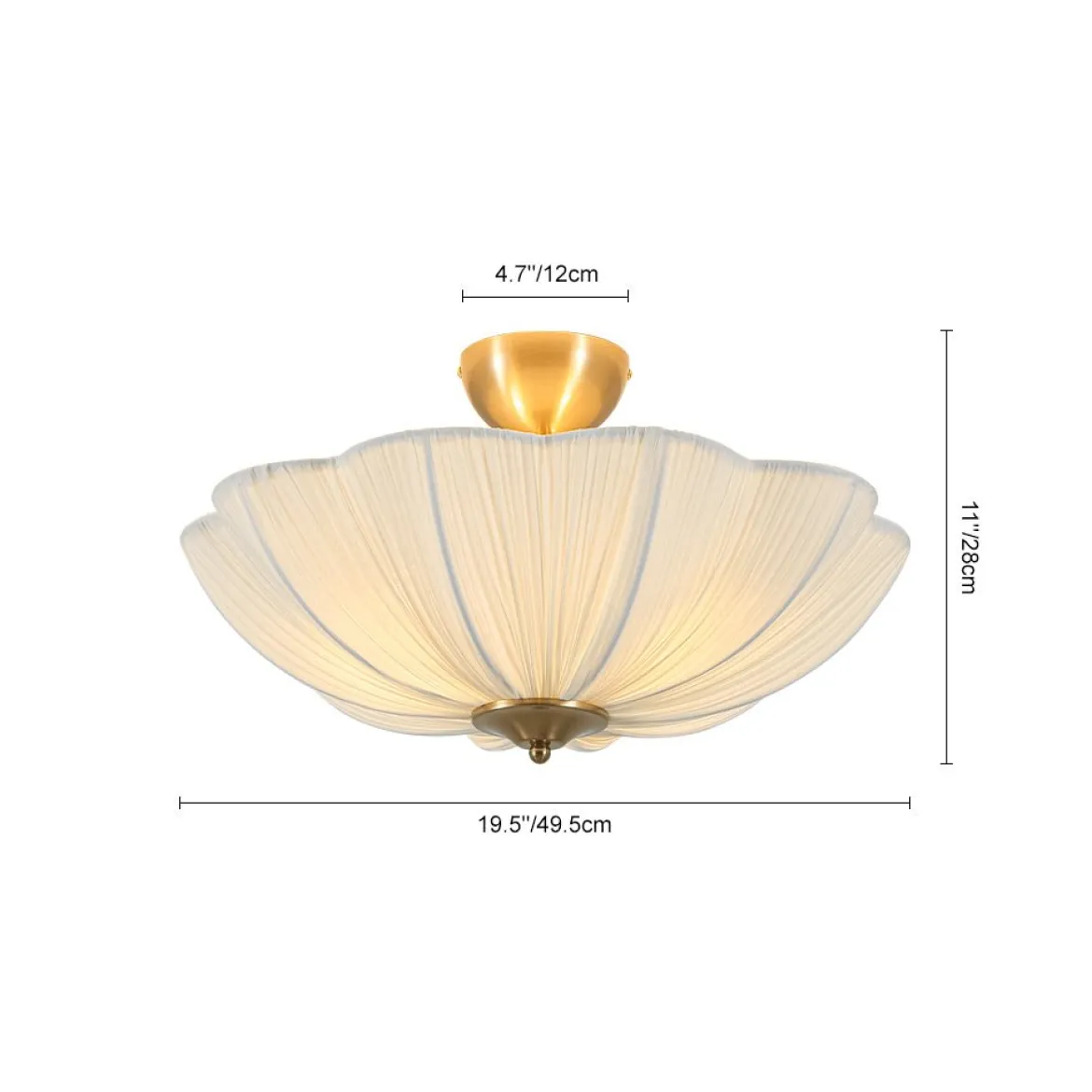 Boho Pleated Flower White Fabric Semi Flush Mount