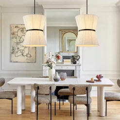 Boho 2-Tier White Fabric Tapered Drum Pendant Light