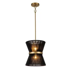 Boho 2-Tier Woven Thread Tapered Drum Pendant Light