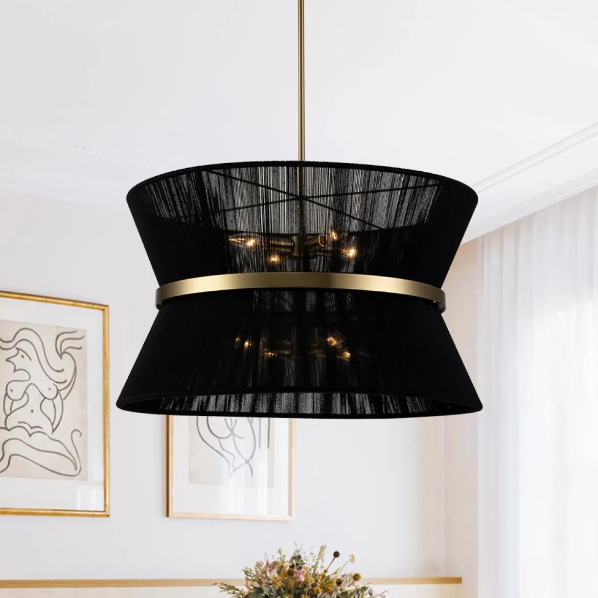 Boho 2-Tier Woven Thread Tapered Drum Pendant Light