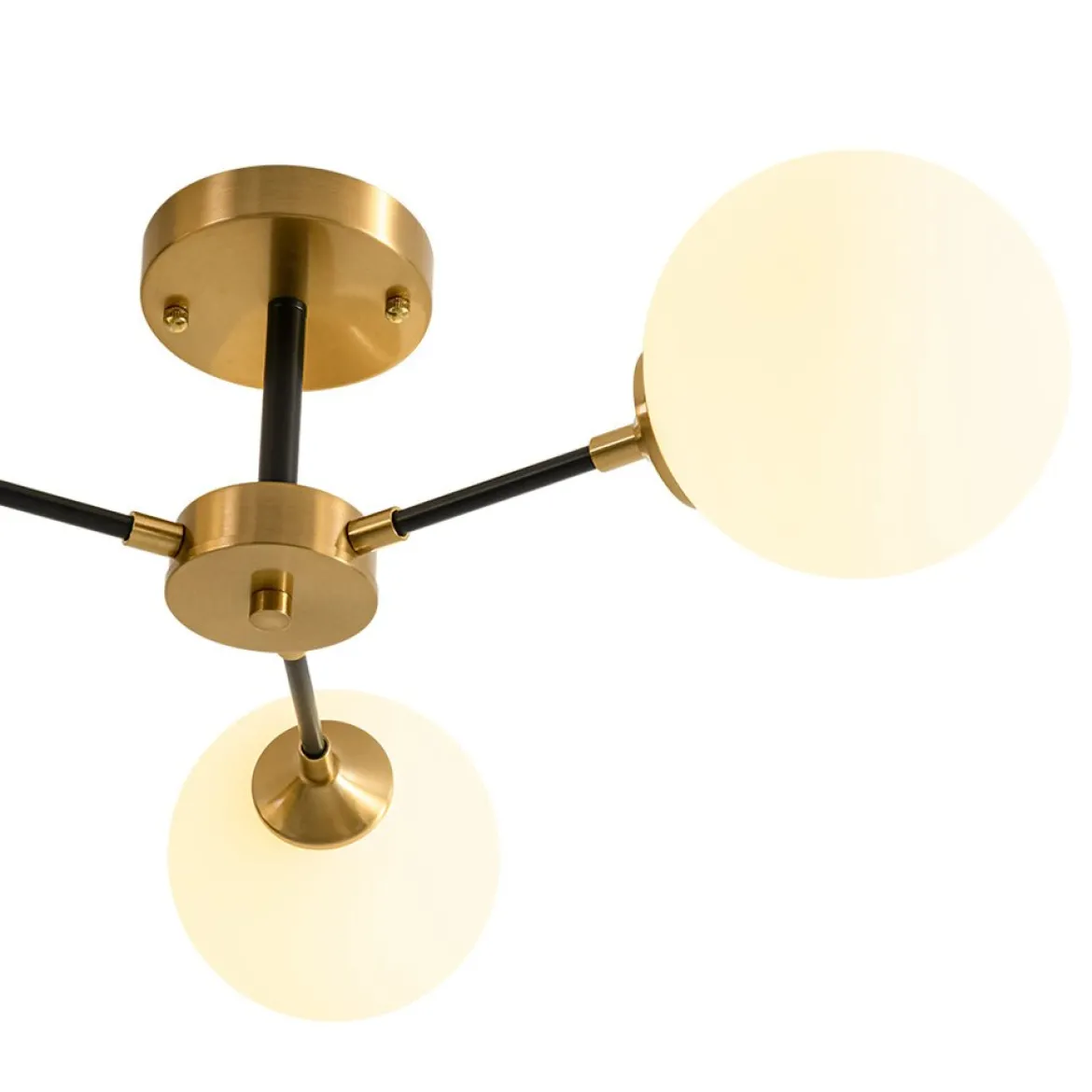 Brass Black 3-Light Frosted Glass Globe Semi Flush Mount