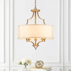 Brass Candle Style Drum Fabric Chandelier