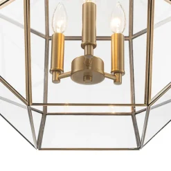 Brass Clear Glass Geometric Cube Lantern Pendant Light