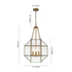 Brass Clear Glass Geometric Cube Lantern Pendant Light