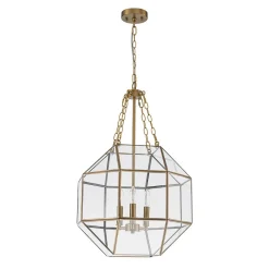 Brass Clear Glass Geometric Cube Lantern Pendant Light