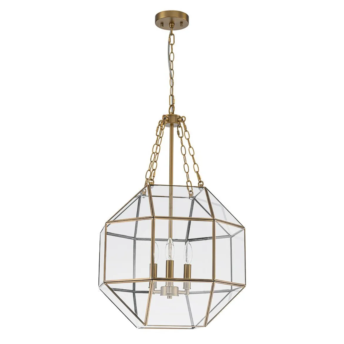 Brass Clear Glass Geometric Cube Lantern Pendant Light