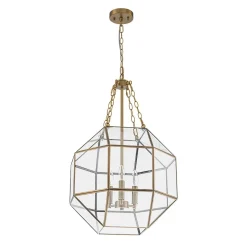 Brass Clear Glass Geometric Cube Lantern Pendant Light