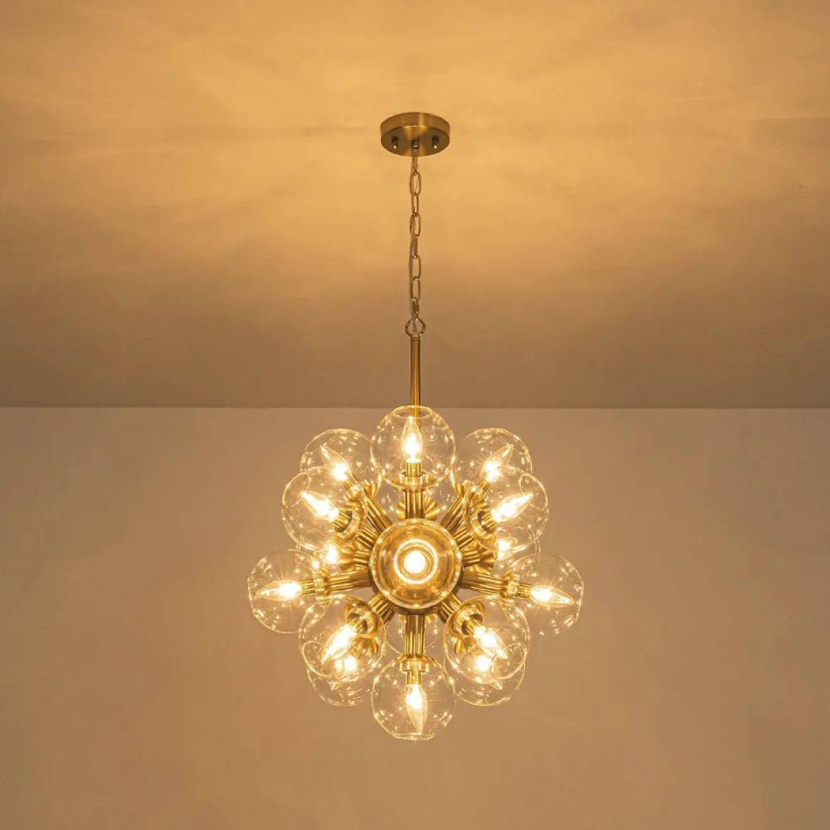 Brass Cluster Glass Globe Bubble Sphere Sputnik Chandelier