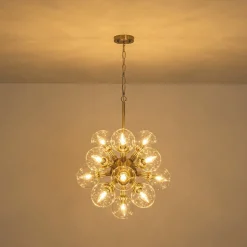 Brass Cluster Glass Globe Bubble Sphere Sputnik Chandelier
