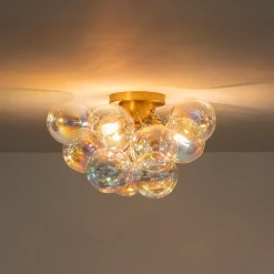 Brass Cluster Iridescent Glass Globe Bubble Ceiling Light