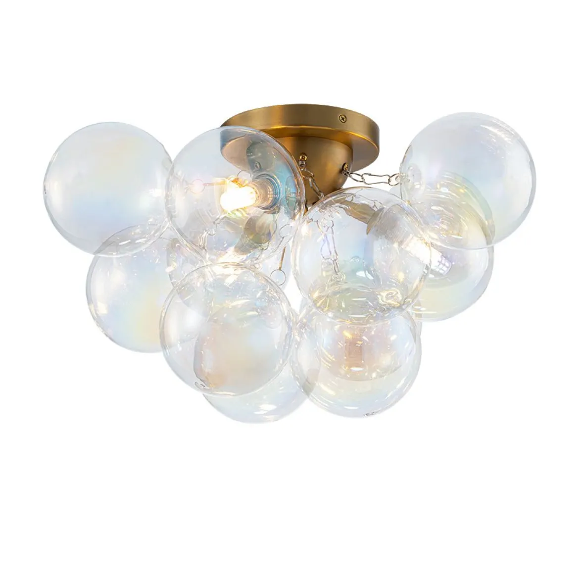 Brass Cluster Iridescent Glass Globe Bubble Ceiling Light